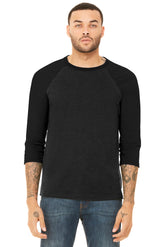 BELLA+CANVAS® Unisex 3/4-Sleeve Baseball Tee - Black Heather/ Black - XS